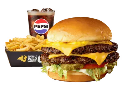 All-American cheeseburger combo with fries and drink shown on menu