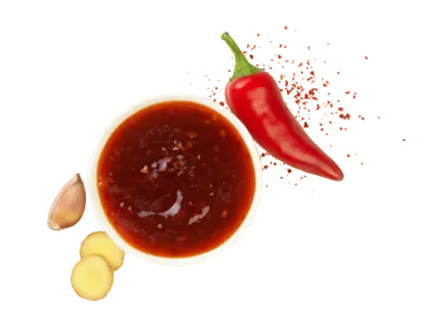 Asian zing sauce with dark glaze and sweet spicy flavor profile
