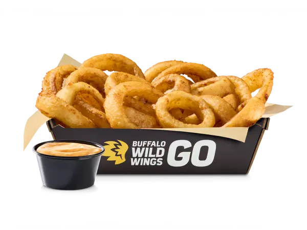 Buffalo Wild Wings beer battered onion rings with dipping sauce