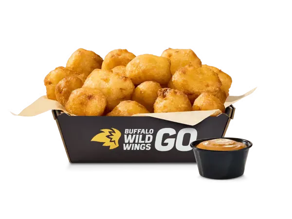 Buffalo Wild Wings cheddar cheese curds with dipping sauce