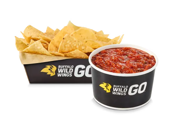 Buffalo Wild Wings tortilla chips with salsa dip.