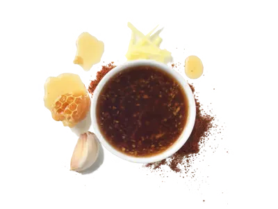 Honey garlic sauce with smooth texture and sweet savory flavor