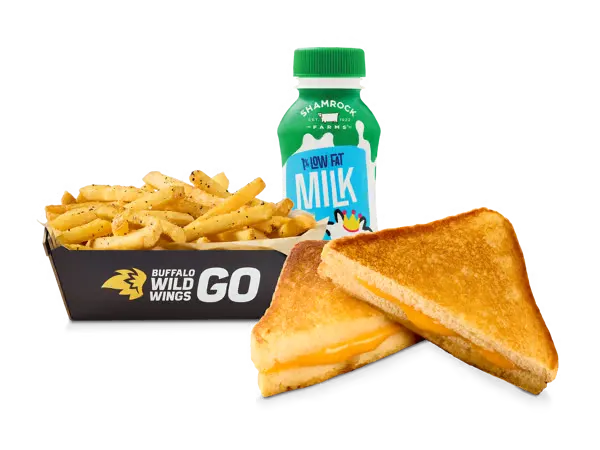 Kids grilled cheese sandwich meal with listed calories on Buffalo Wild Wings menu