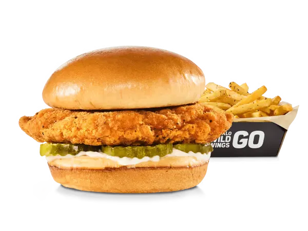 Bacon Patty Melt with crispy chicken fillet and pickles inside a bun