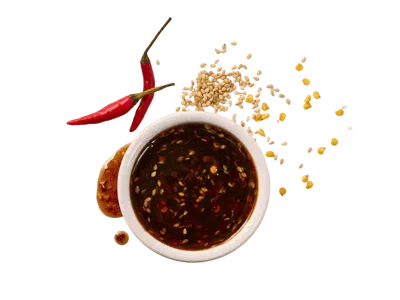 Sweet chili crisp sauce with a glossy texture and mild spicy flavor